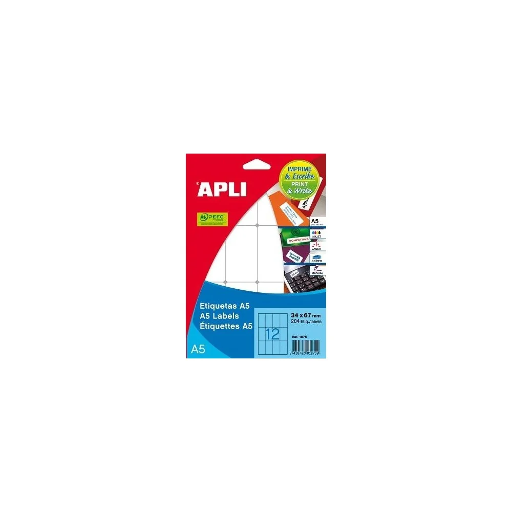 85126001863 - Etiquetas Adesivas Brancas APLI A5 1863 13x50mm 600 Etiq.