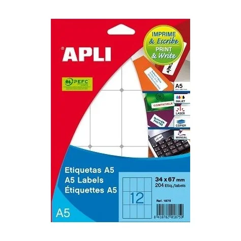 85126001863 - Etiquetas Adesivas Brancas APLI A5 1863 13x50mm 600 Etiq.