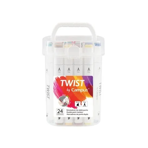 Marcadores Ponta Dupla Campus University Twist Double 24 Cores