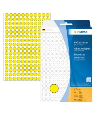 Blister Etiquetas Multiusos Herma 2211 Redondo 8mm Amarelo