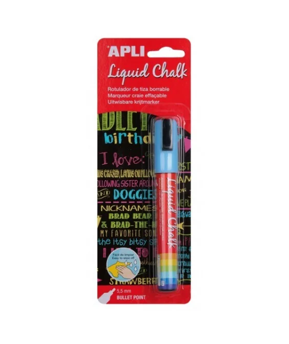 Marcador de Giz Liquido Apli Ponta Redonda 5.5mm 13955 Azul