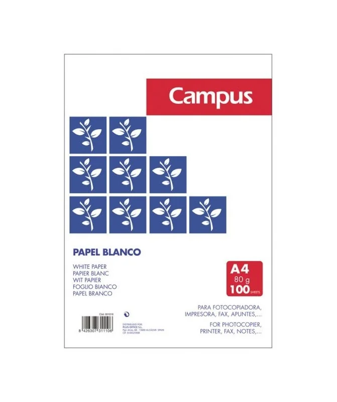 Pack 100 Folhas Papel Fotocópia Campus Double A Premium A4 80g Branco